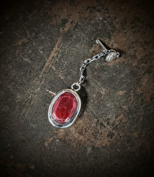 Raw Ruby Drop Earring